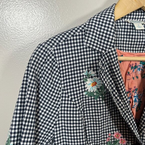 Sundance Tansy Gingham Floral Blazer Jacket Size Small Blue Linen Embroidery - Picture 5 of 11